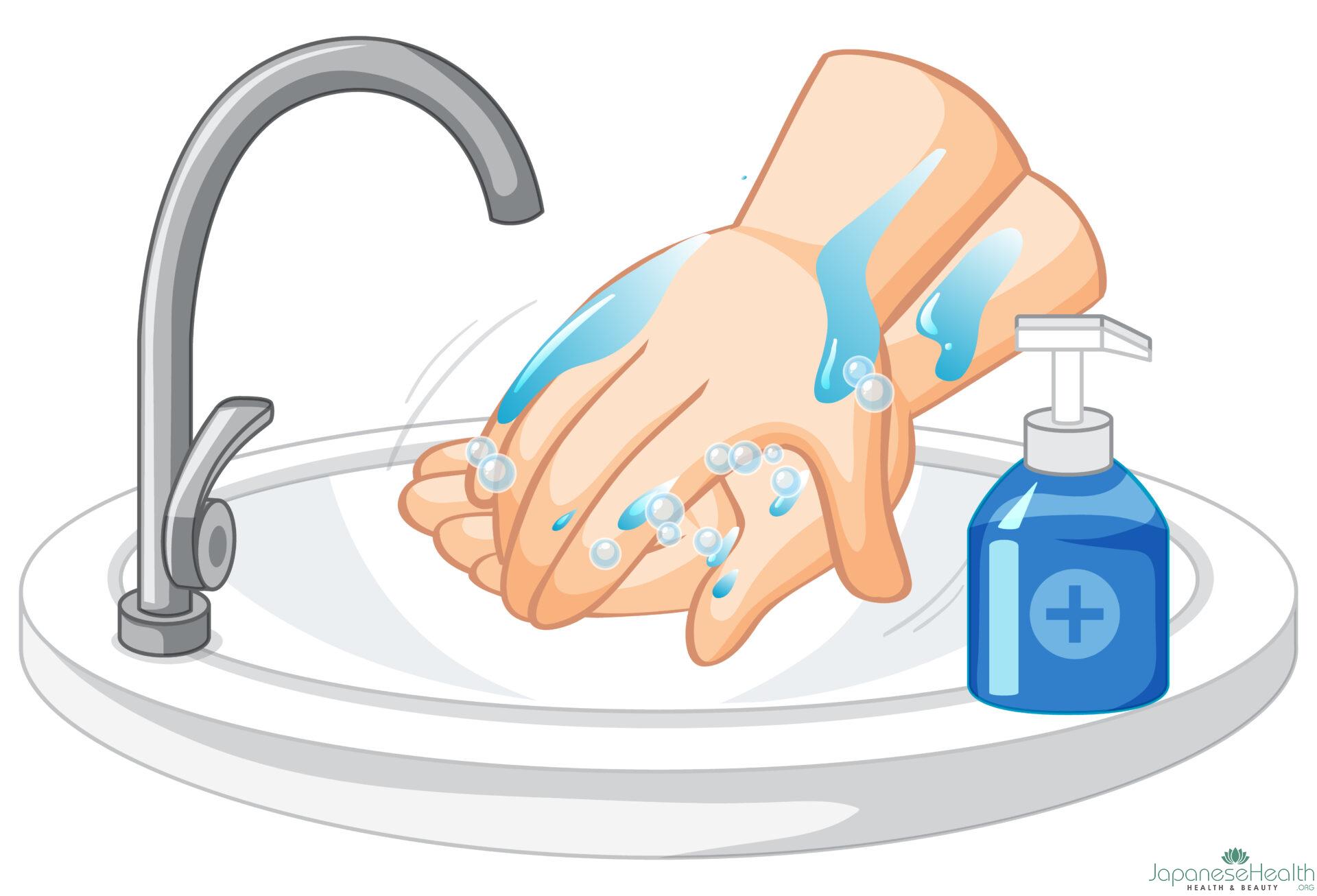 石鹸と流水で、少なくとも20秒間しっかりと手を洗いましょう。