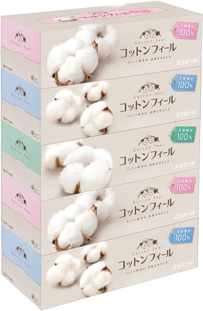 エリエール ティッシュ コットンフィール 150組×5箱 パルプ100%