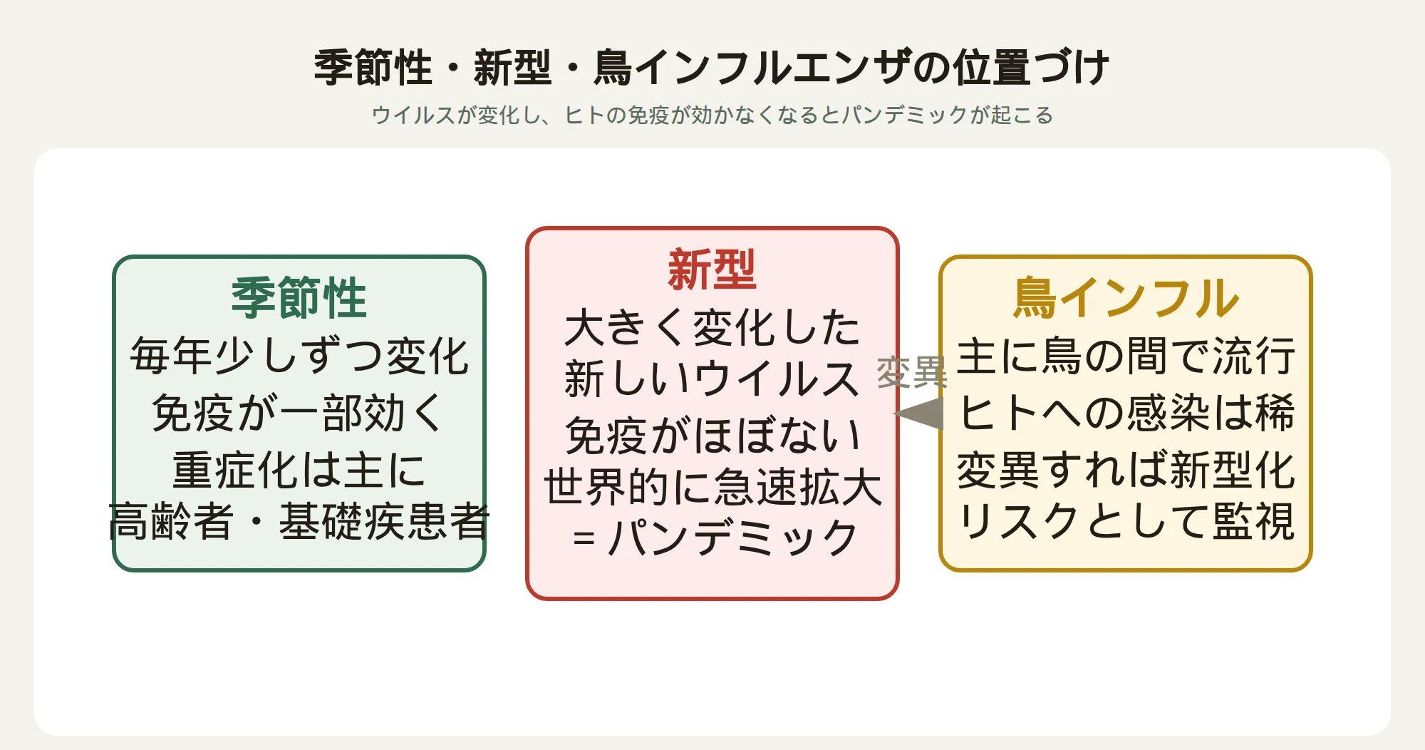 新型インフルエンザ（H1N1）の特徴を示す図